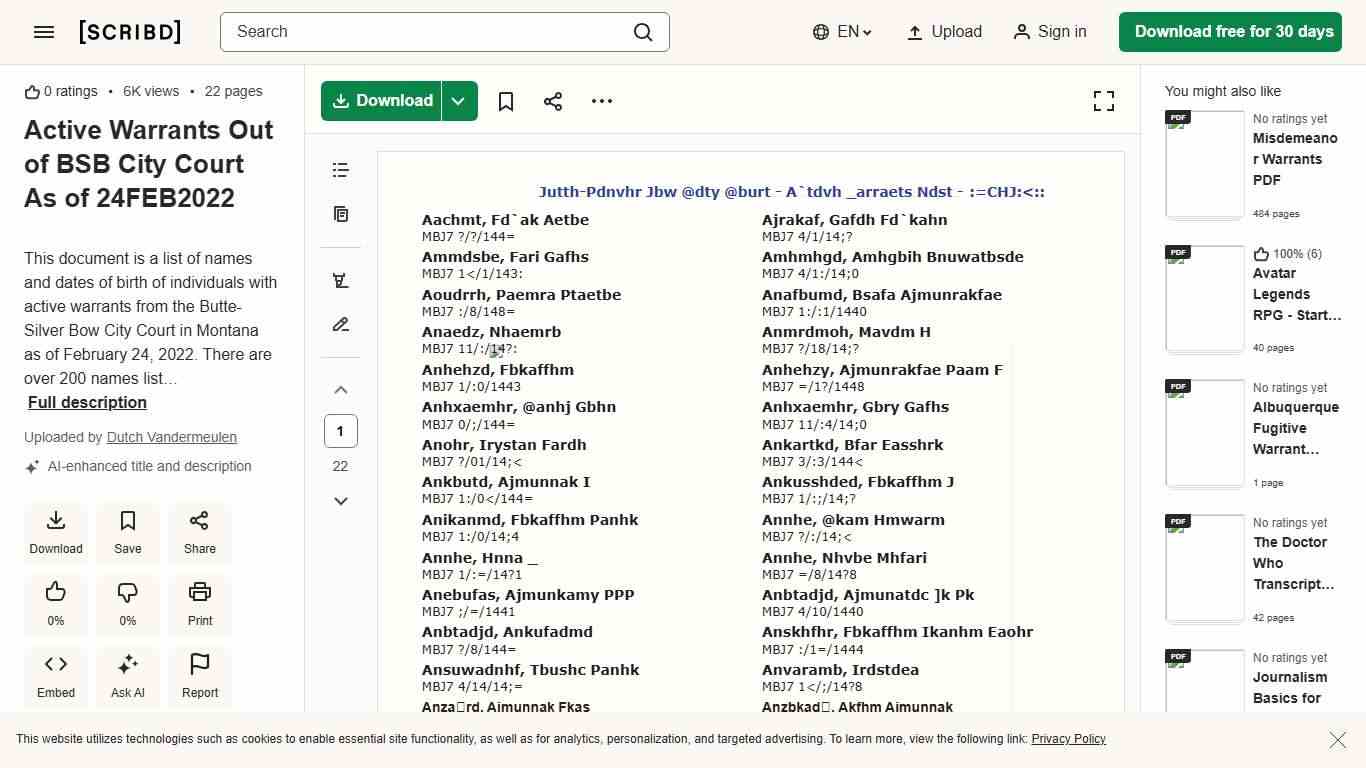 Active Warrants Out of BSB City Court As of 24FEB2022 PDF Sports & Recreation Travel